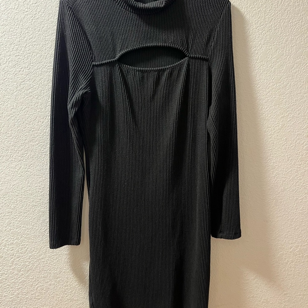 White Birch Black Ribbed Long Sleeve Dress
